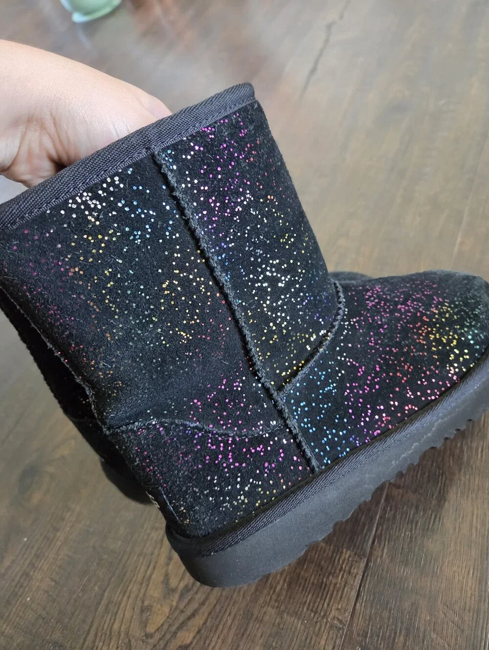 UGG Black Rainbow Glitter Sparkle Short Boots (Kids Size 3)